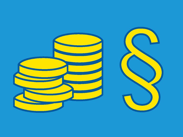Icon von gestapelten Geldmünzen und daneben das Paragraphenzeichen. 