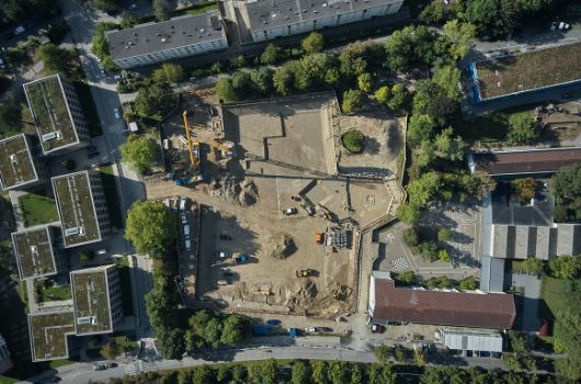 Vogelperspektive über das Baufeld des zweiten Bauabschnitts