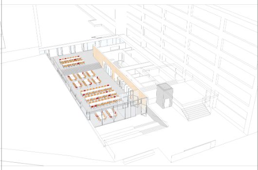 Perspektive Mensa mit Bestuhlung