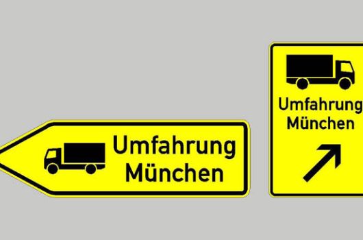 LKW-Umfahrung - gelbe Beschilderung