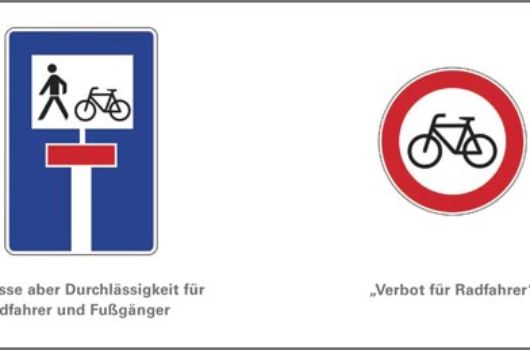 Verkehrszeichen Sackgasse und Verbot für Radfahrer