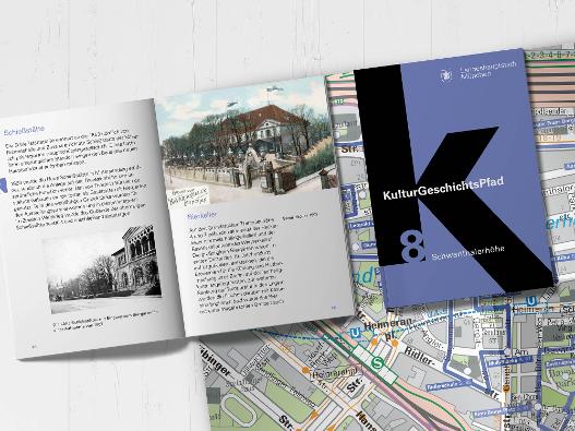 Fotografie der aufgeschlagenen Broschüre des KulturGeschichtspfades Schwanthalerhöhe