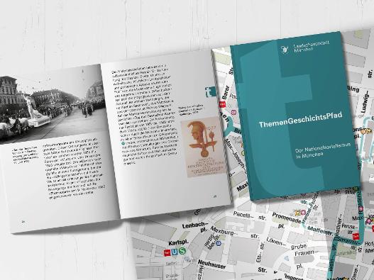 Fotografie der aufgeschlagenen Broschüre des ThemenGeschichtsPfades